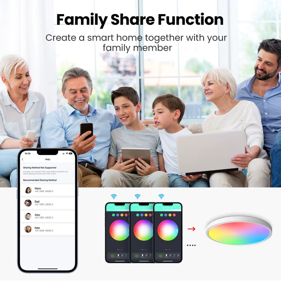 Tuya Smart WiFi RGBCW Dimmbare LED Runde Deckenleuchte mit integriertem LED und Aluminiumgehäuse Kompatibel mit Alexa und Google Home - Bild 4