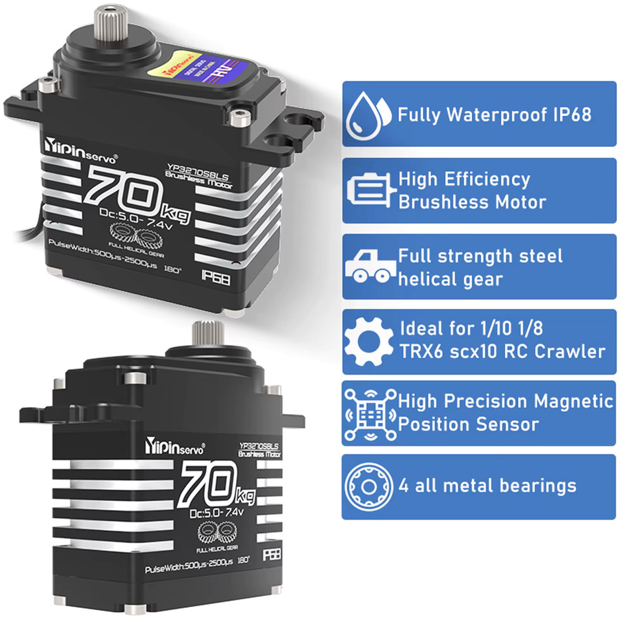 wishiot Digitaler Servo, bürstenlos, 70 kg, 8,4 V, 180 Grad, IP68, mit 25T-Servoarm - Bild 4