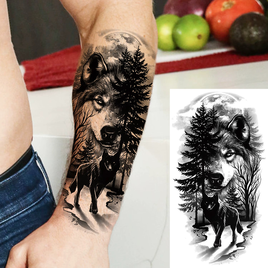 BAOFUL Temporäre Tattoos Coyote Wald Wolf, Unisex - Bild 3