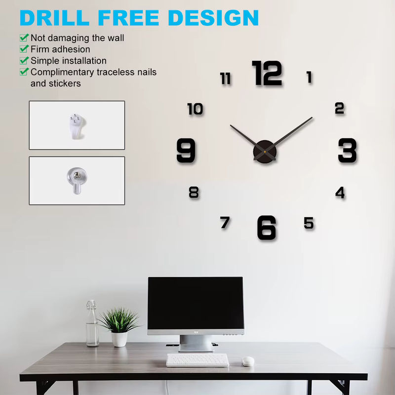DECDEAL 3D-DIY-Wanduhr modern in Schwarz mit leuchtendem Zifferblatt und geräuschlosem Analog-Uhrwerk aus Kunststoff - Bild 5