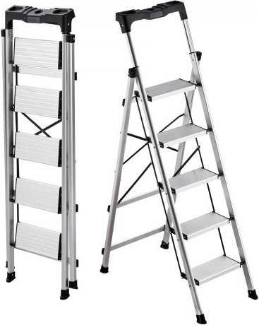 VEVOR 5-Stufen Trittleiter aus Aluminium in Silber mit Anti-Rutsch-Stufen und Handgriff, Tragkraft 150 kg - Bild 1