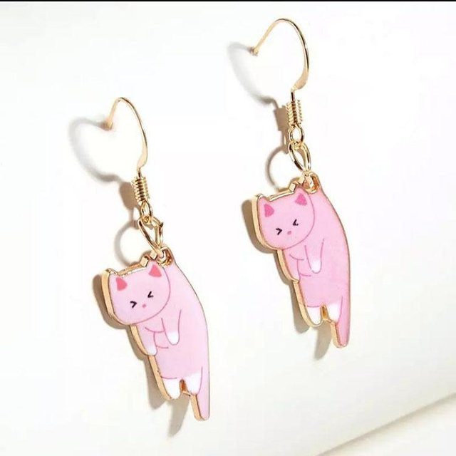 Ohrringe Katzenohrringe, Messing, Rosa, Damen - Bild 1