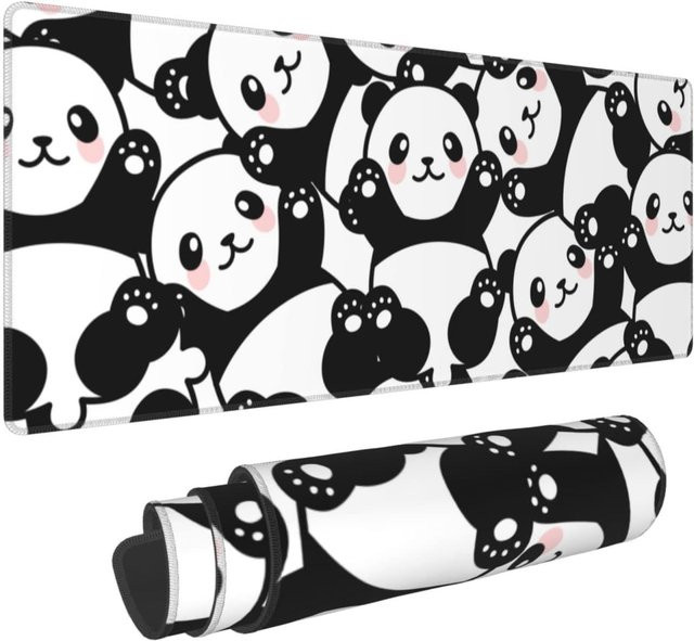 Übergroßes Mauspad mit Panda-Print in Multicolour, XL Schreibtischunterlage mit genähten Kanten und rutschfester Basis für Gamer und Homeoffice - Bild 1