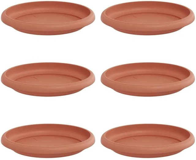 6er Set runde Blumenplatten von vidaXL in Ziegelrot aus Kunststoff, Durchmesser: 14 cm, Höhe: 2 cm - Bild 1