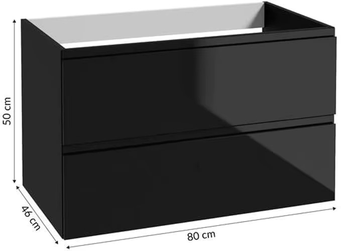 Deftrans Hängender Badezimmerschrank Schwarz Glänzend Breite: 80 cm, Tiefe: 50 cm - Bild 3