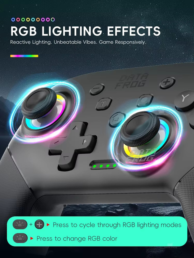 DATA FROG Wireless Pro Controller für Nintendo Switch, Switch Lite, OLED und PC mit Bluetooth, programmierbarem Turbo und 1000-mAh-Akku, Schwarz - Bild 4