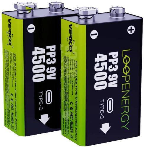 Verico LoopEnergy USB-C Li-Ion Block-Akku, 7.4V, 500 mAh, 2 Stück, Grün - Bild 1