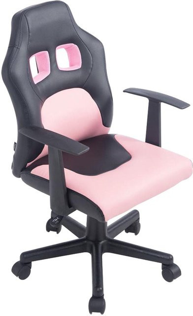 TPFLiving Kinder Bürostuhl aus Kunstleder in Schwarz/Pink mit Armlehnen und Rollen, B/T/H: 59 x 56 x 90 cm - Bild 1