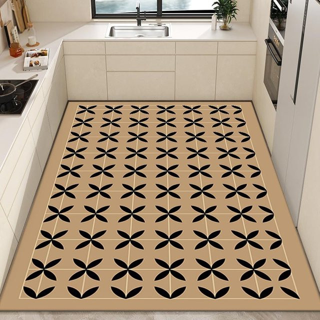 JGJG Abwischbarer PVC Teppich in Beige, Rutschfester und Ölbeständiger Bodenbelag für Küche, Wohnzimmer oder Balkon, B/T: 50 x 120 cm - Bild 1