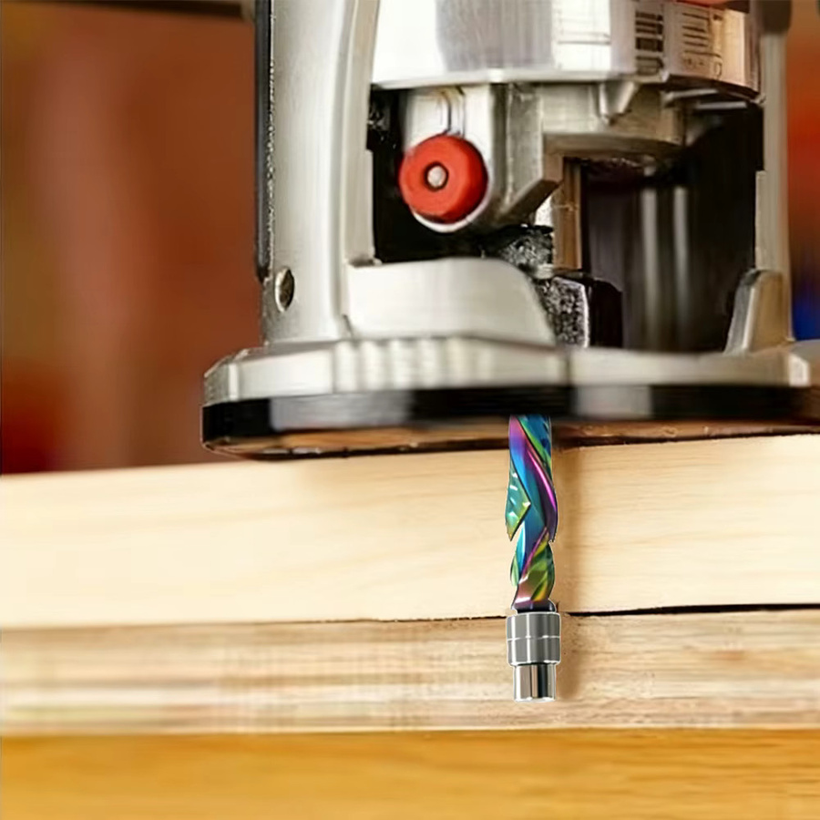 Vsharp DLC-beschichteter Vollhartmetall-Fräser mit 2 Nuten und Spiralklinge für die Holzbearbeitung, Schaftdurchmesser: 8 mm, Farbe: Mehrfarbig - Bild 3