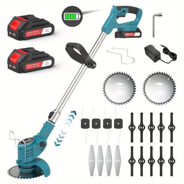 X-COTEC Kabelloser Rasentrimmer 800W 21V in Blau mit drehbarem Kopf und 4 Klingentypen für Garten und Rasen - Bild 1