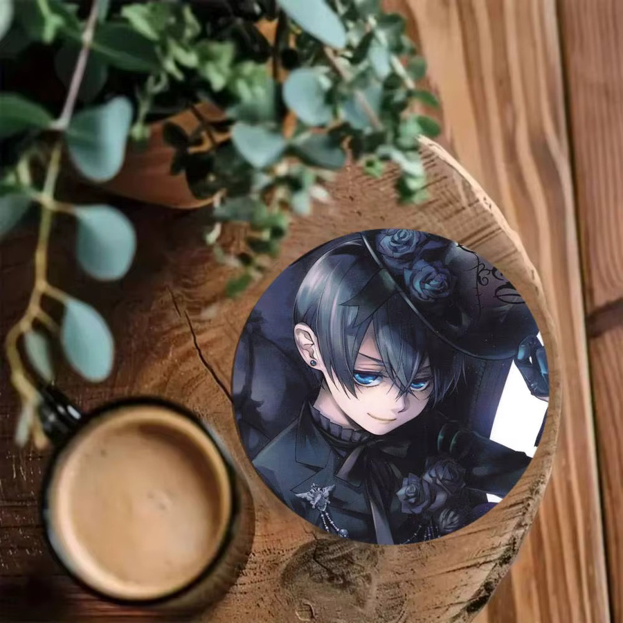 Runder Holz-Untersetzer mit Ciel Phantomhive Anime-Motiv, Durchmesser: 10 cm, Mehrfarbig - Bild 4