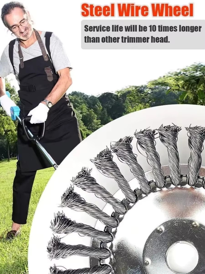LUSQI Stahldraht Radbürste in Silber als Unkrautschneider und Rostentfernungs-Scheibenwerkzeug für Rasenmäher und Rasentrimmer - Bild 6