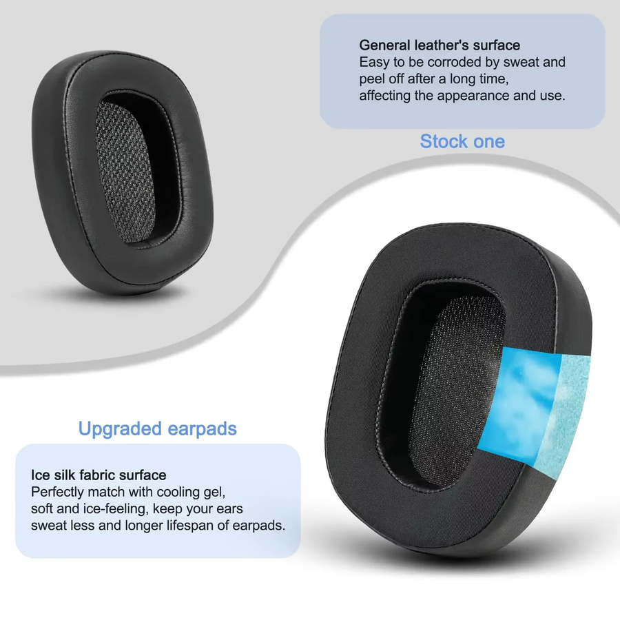 Ersatz-Eisgel-Ohrpolster in Schwarz für Logitech Gaming Headsets G930 G933 G935 G633 G635 G533 G430 G433 G435 - Bild 4