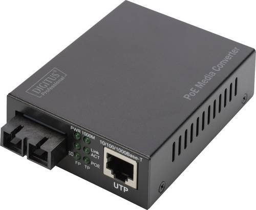 Digitus DN-82150 Gigabit PoE Medienkonverter, RJ45 zu SC Multi-Mode, Schwarz - Bild 1