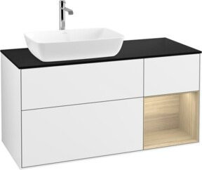 V&B Waschtischunterschrank Finion mit Wandbeleuchtung, Farbe Weiß und Eiche, Breite: 120 cm - Bild 1