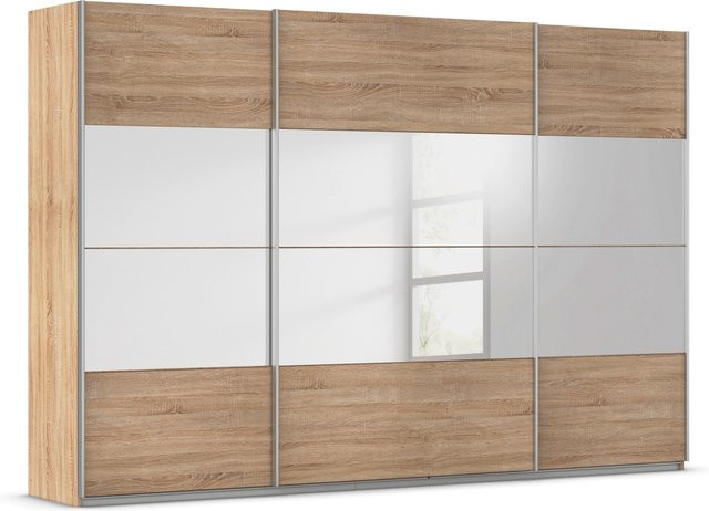 RAUCH Quadra Schwebetürenschrank mit Spiegelelementen, Korpus Eiche braun, B/H/T: 315 x 210 x 62 cm - Bild 1