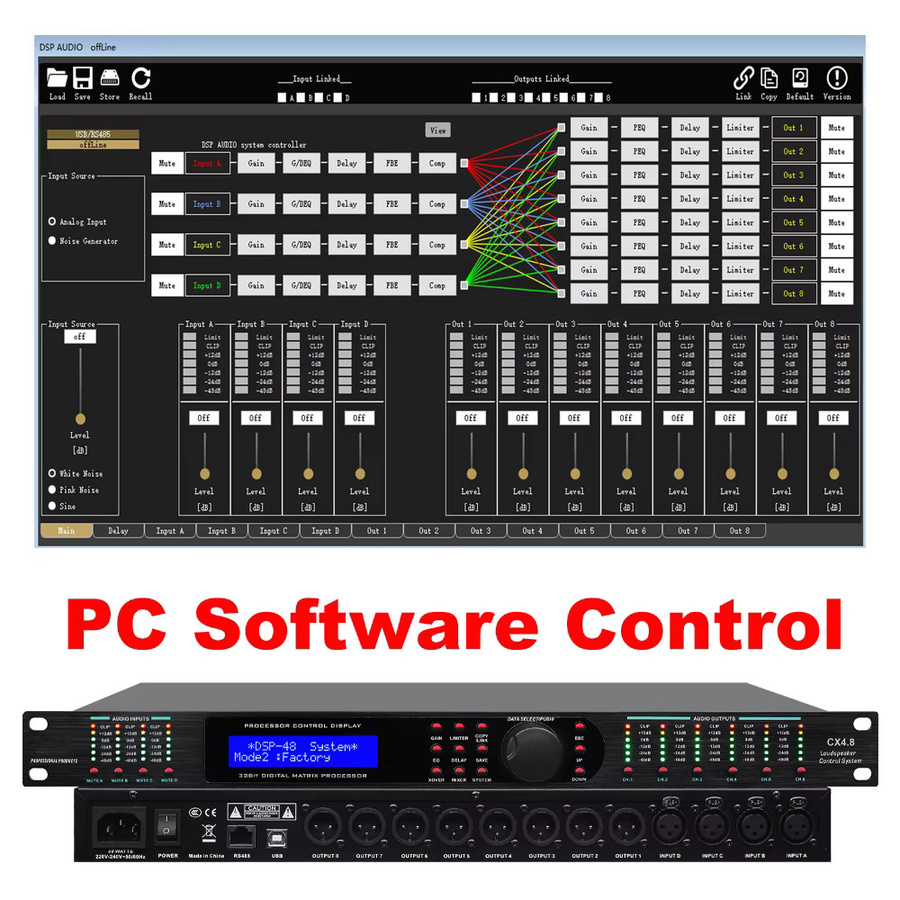 ShennDare CX4.8 Digitaler Audioprozessor mit 4 Eingängen und 8 Ausgängen, 32-Bit DSP Frequenzweiche und Lautsprechermanagement in Schwarz - Bild 3