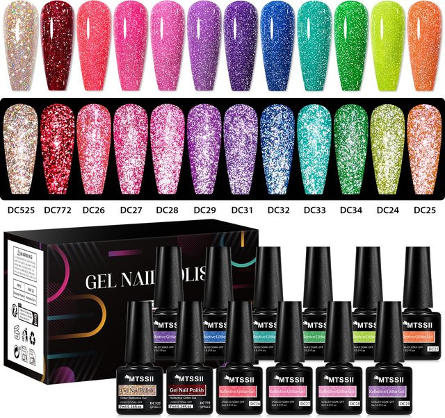 Mtssii Glitter Gel Nagellack Set, Schimmernd, 8/12 Stück - Bild 1