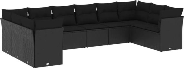 vidaXL 10-tlg. Garten-Sofagarnitur aus Poly-Rattan in Schwarz mit Sitzkissen und Rückenkissen inklusive Stauraum - Bild 1