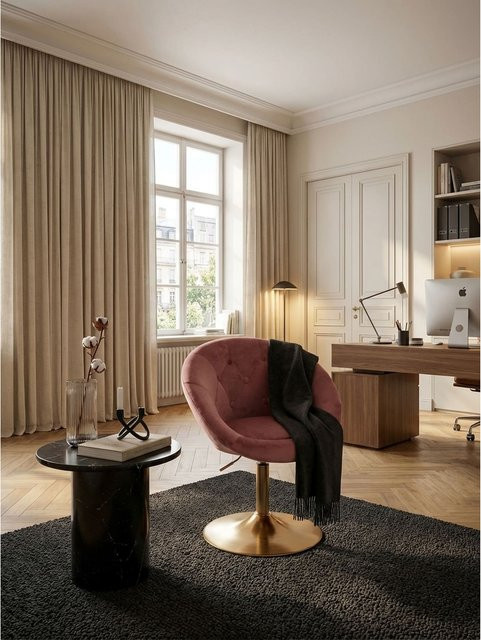 Drehbarer Loungesessel von KADIMA DESIGN aus Samt in Rosa mit Gold-Details im modernen Chesterfield-Design, B/T/H: 62 x 67 x 100 cm - Bild 1