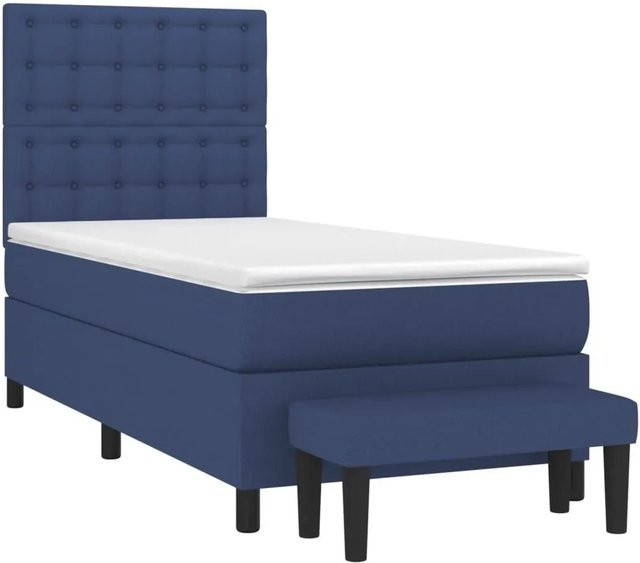 vidaXL Boxspringbett mit Matratze in Blau und Weiß, Hybrid-Design mit Taschenfederkern, B/T/H: 100 x 200 x 118 cm - Bild 1