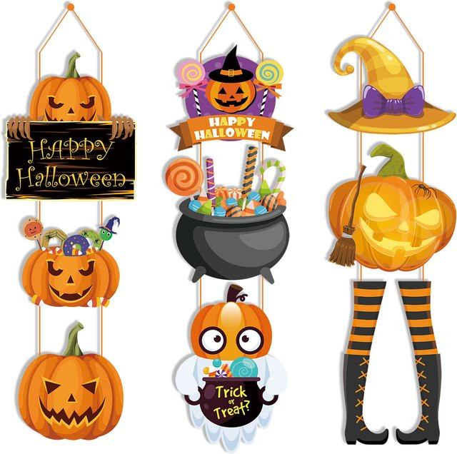 Cyuan Halloween-Aufhänger aus Papier mit Kürbis, Hexe und Geist in Orange für deine Party-Dekoration - Bild 1