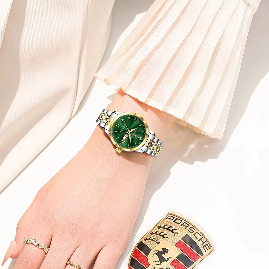 POEDAGAR Armbanduhr Edelstahl, Quarz, Datum, Wochentag, Damen - Bild 6