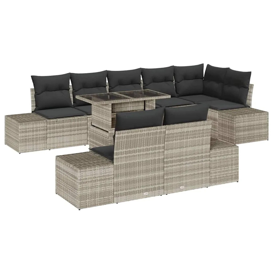 vidaXL Garten-Sofa-Set aus Poly-Rattan mit Speicherfunktion, 9-teilig, Hellgrau - Bild 2