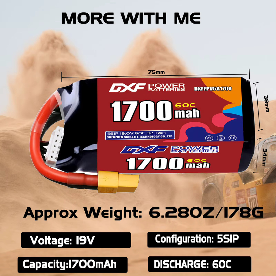 DXF Lipo 5S Akku 19,0 V mit XT30, XT60 oder JST Stecker für Flugzeuge, Hubschrauber, Quadcopter und FPV Drohnen - Bild 2