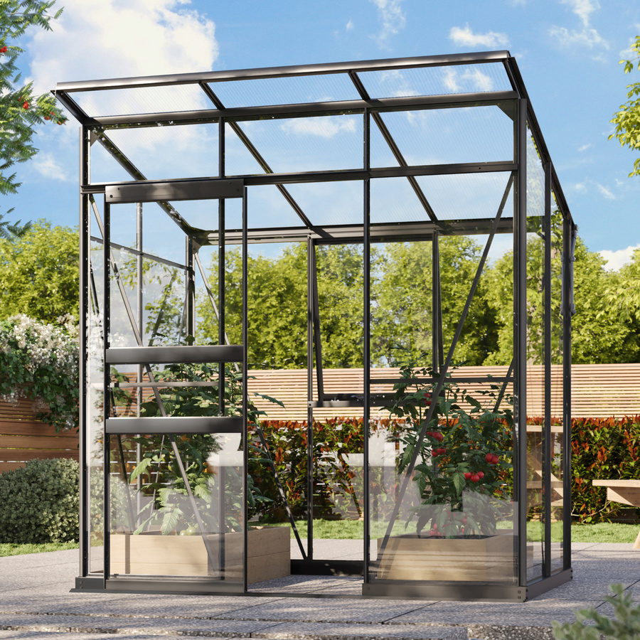 Vitavia Gewächshaus Fokus 3250 freistehend mit Pultdach und Stahlfundamentrahmen in Schwarz, 2,5 m² - Bild 2
