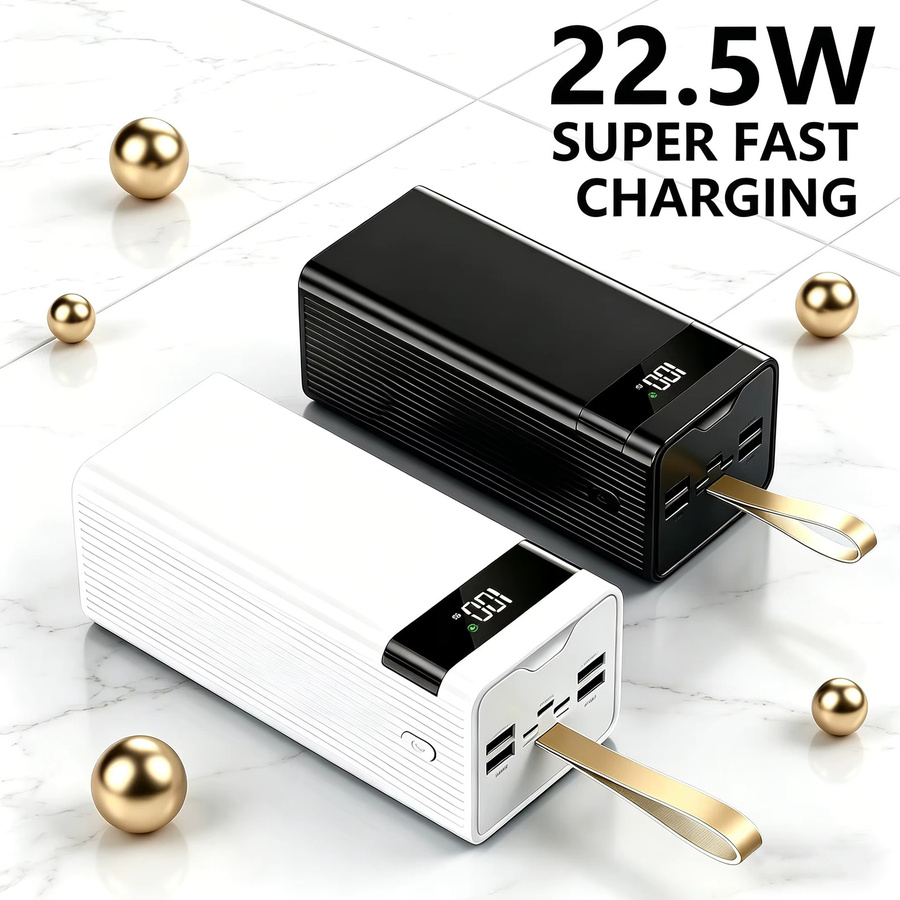 InTessry Powerbank 100000mAh mit 66W bidirektionalem Schnellladen, weiß, mit LED-Digital-Leistungsanzeige und Lanyard-Design - Bild 6