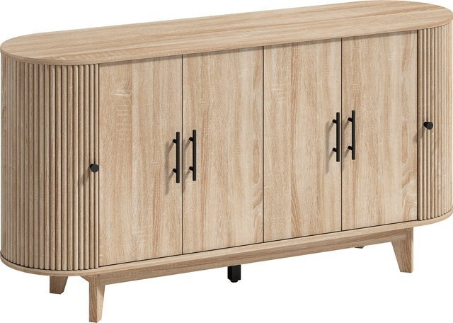 Aosom Sideboard in Eiche, modernes Aufbewahrungsmöbel mit 4 Türen und 2 verstellbaren Ablagen für Wohnzimmer, Esszimmer oder Küche, B/T/H: 147 x 40 x 76 cm - Bild 1