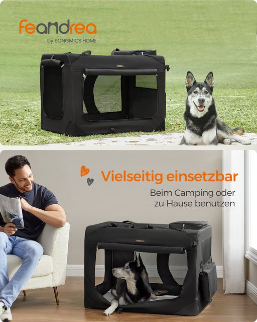 Feandrea Hundebox XXL in Schwarz, faltbare Transportbox aus atmungsaktivem Oxford-Gewebe mit Netzstoff, B/T/H: 63 x 63 x 63 cm - Bild 1