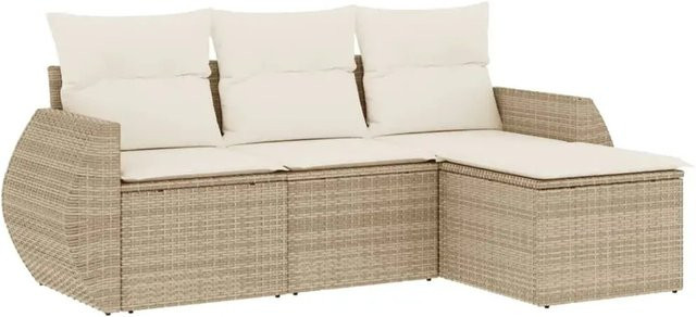 vidaXL 4-tlg. Garten-Sofagarnitur aus PE-Rattan in Beige mit Kissen und pulverbeschichtetem Stahlgestell - Bild 1