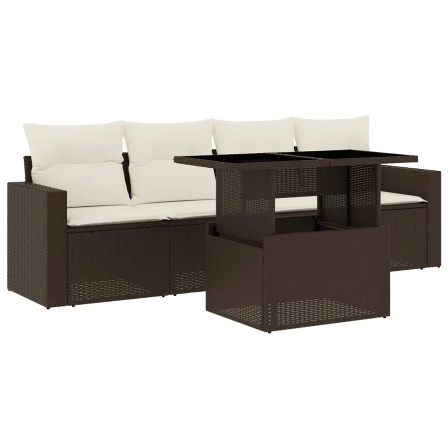 vidaXL 5-tlg Garten-Sofagarnitur aus Poly Rattan mit Kissen in Braun - Bild 2