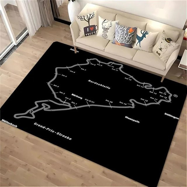 AISILK MOON Nürburgring F1 Rennstrecke Teppich, rutschfeste Fußmatte in Schwarz, B/H: 60 x 40 cm - Bild 1