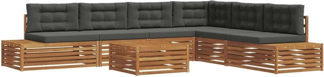 vidaXL Outdoor-Sofagarnitur 7-teilig in L-Form aus Akazienholz mit Kissen in Anthrazit - Bild 1