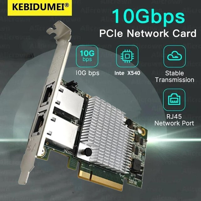 Kebidumei X540-T2 PCIe Netzwerkkarte mit Doppel Port RJ45 für 10 Gbit/s Ethernet in Silber - Bild 1
