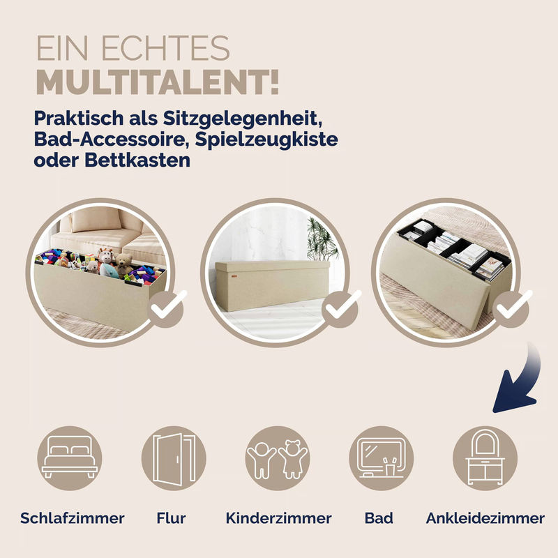 Casaria Sitzbank Beige aus MDF faltbar B/T/H: 115 x 38 x 38 cm - Bild 5