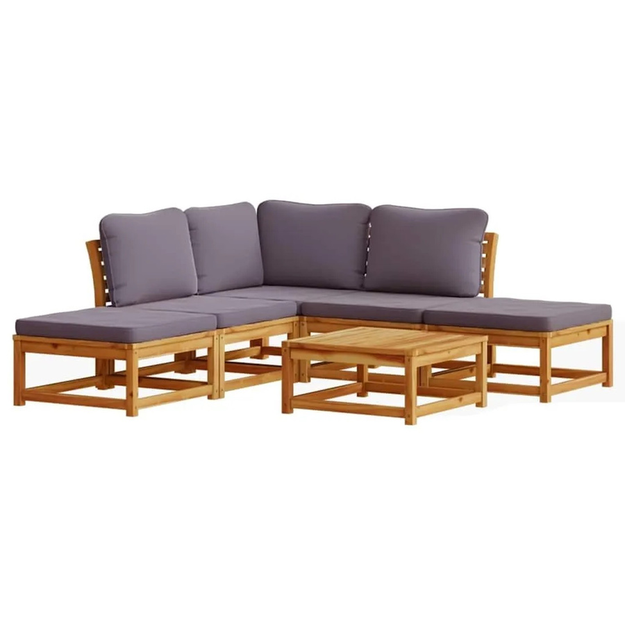 vidaXL 6-teiliges Garten-Lounge-Set aus Akazien-Massivholz in Grau mit Polsterkissen und L-Form - Bild 2