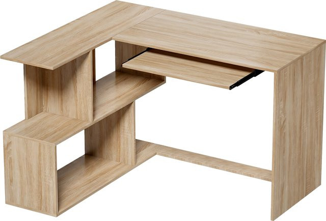 HOMCOM Eckschreibtisch in L-Form mit Tastaturauszug und 4 offenen Fächern, moderner Computerschreibtisch in Braun, B/T/H: 120 x 100 x 76 cm - Bild 1