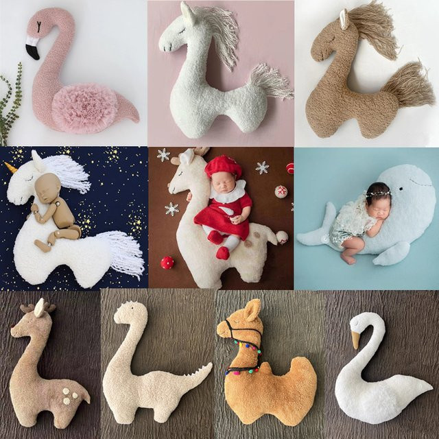 CYMMHCM Newborn Photography Accessories Pony Dinosaur Fawn Camel Flamingo Swan Doll Studio Baby Photo Decoration Props Fotografia multicolour - Bild 1