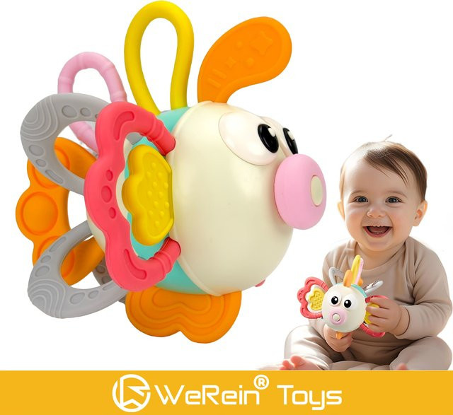Weihnliches Silikon Zahnen Kauspielzeug in Fischform für Babys ab 0 Jahren, buntes Handgreifball Kauspielzeug für Kleinkinder - Bild 1