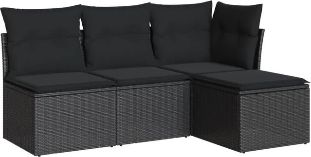 vidaXL 4-tlg Garten-Sofagarnitur aus Polyrattan in Schwarz mit Sitz- und Rückenkissen - Bild 1