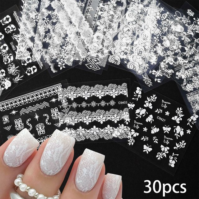MAFANAILS Nagelaufkleber Weiße Spitze, 30 Stück, Unisex - Bild 1