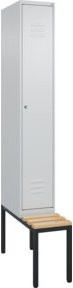C+P Spind Classic PLUS Garderobenschrank mit Sitzbank, 1 Abteil, B/H/T: 212,0 x 81,5 x 30,0 cm, Farbe Grau/Schwarz, mit Zylinderschloss und 3 Garderobenhaken - Bild 1