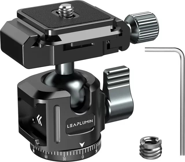 Leaplight Low Profile Kamerastativ-Kugelkopf in Schwarz mit 360 Grad Drehung und Arca Swiss Schnellwechselplatte für Stativ-Telefonhalter - Bild 1