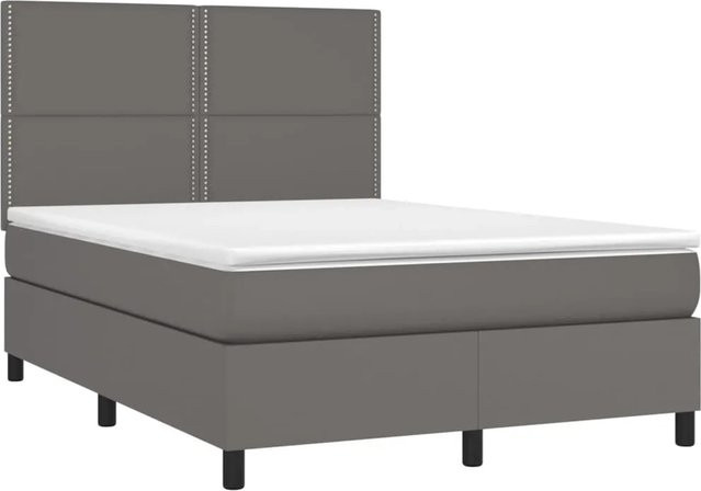 vidaXL Boxspringbett mit Matratze in Grau und Weiß, Hybridbett mit LED-Unterbettbeleuchtung und USB-Anschluss, Kunstleder und Stoff, B/T/H: 140 x 190 x 144 cm - Bild 1