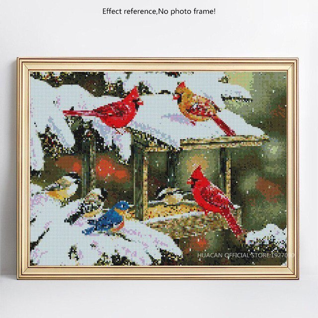 FIYO Diamantmalerei Vogel im Winter als 5D DIY Strass Mosaik Set, Farbe: Grau/Mehrfarbig, B/H: 20 x 30 cm - Bild 1
